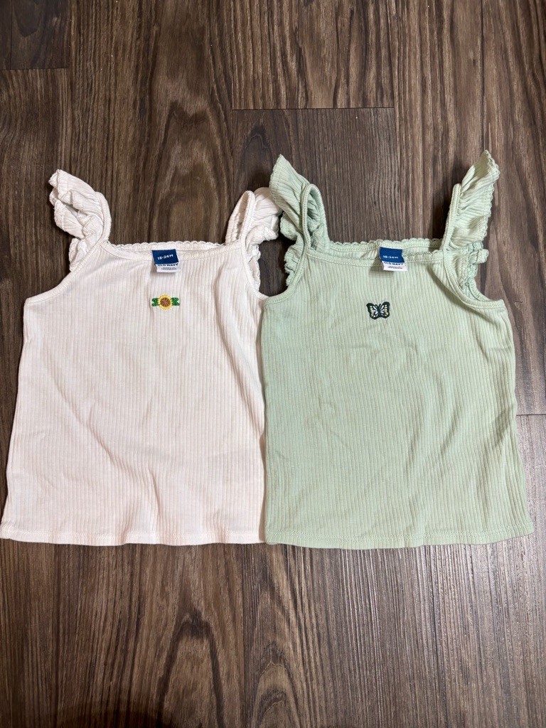 Old Navy Girl Toddler Girls Ruffle Strap Tank Top - White & Mint (2-Pack)